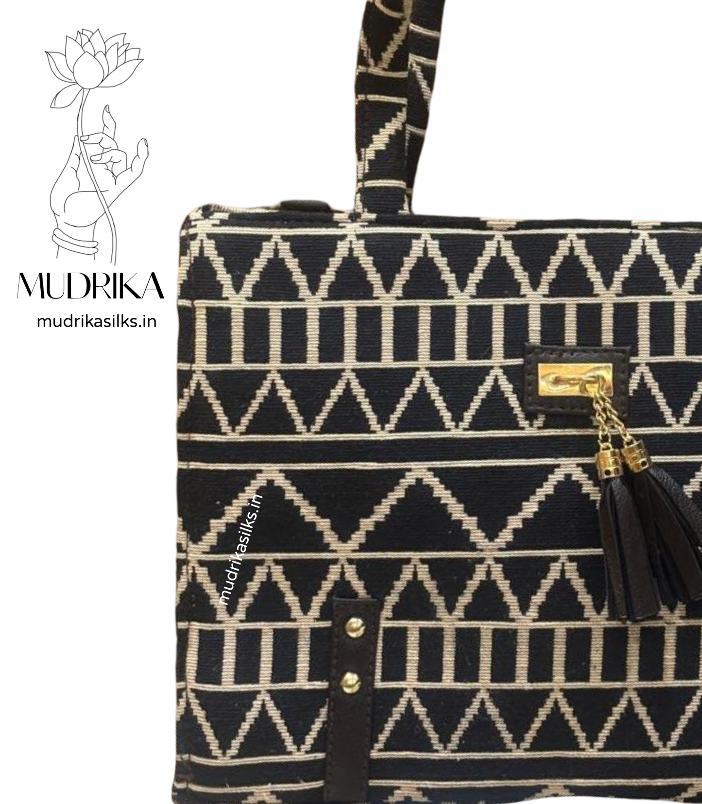 Brown triangle design tote bag