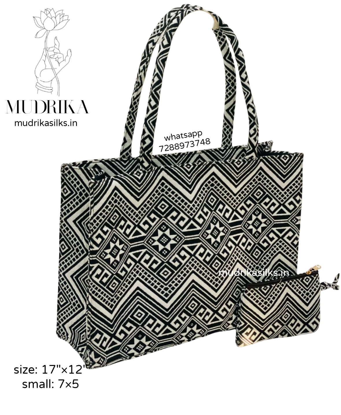 Black and white geometric pattern tote bag