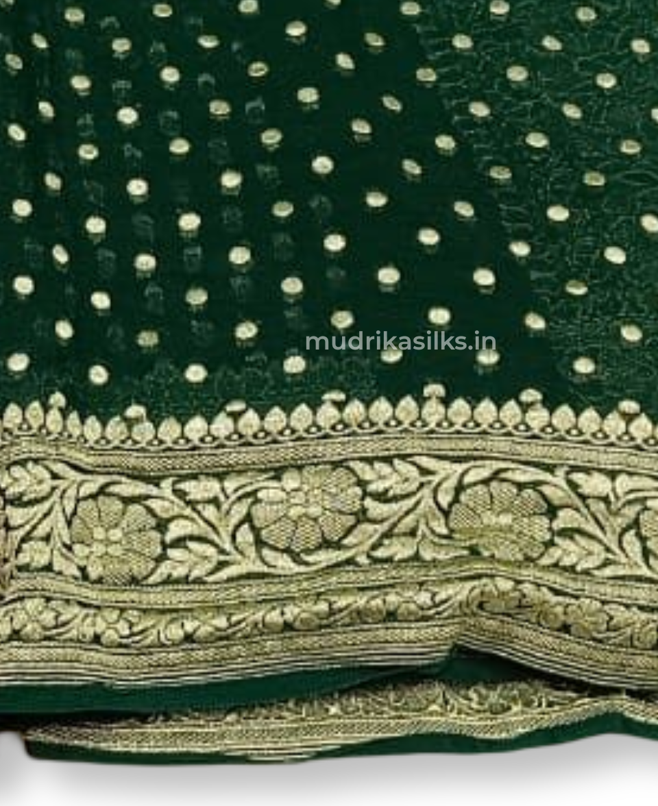 Bottle green georgette saree