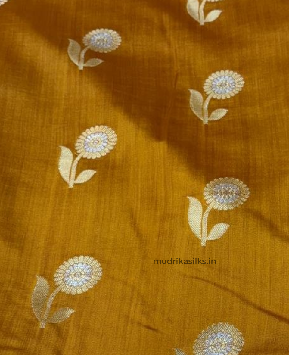 Mustard yellow mashru silk saree