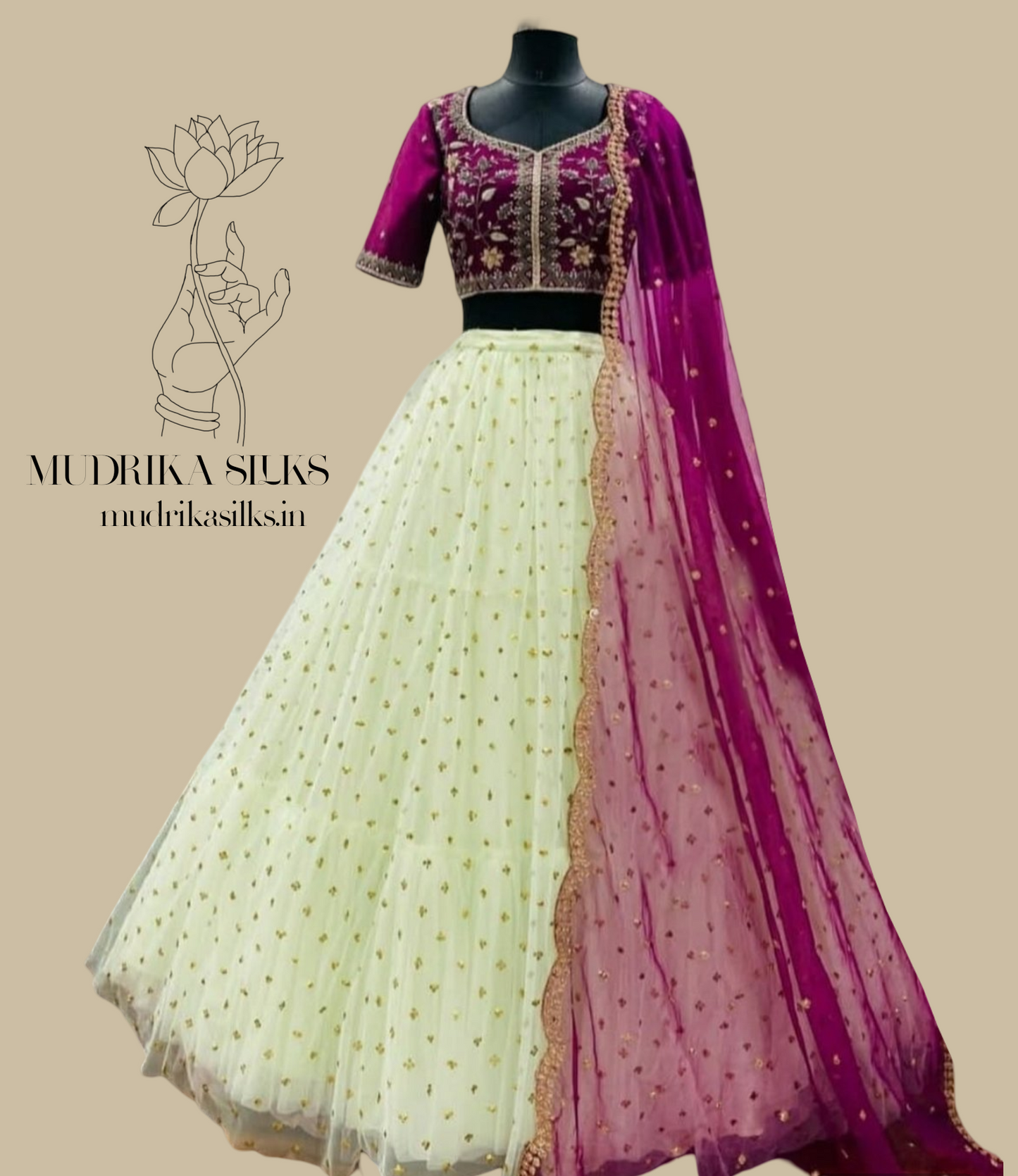 Half white lehenga set with handwork blouse