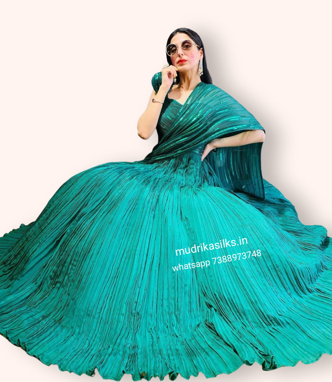 Bottle green reception gown