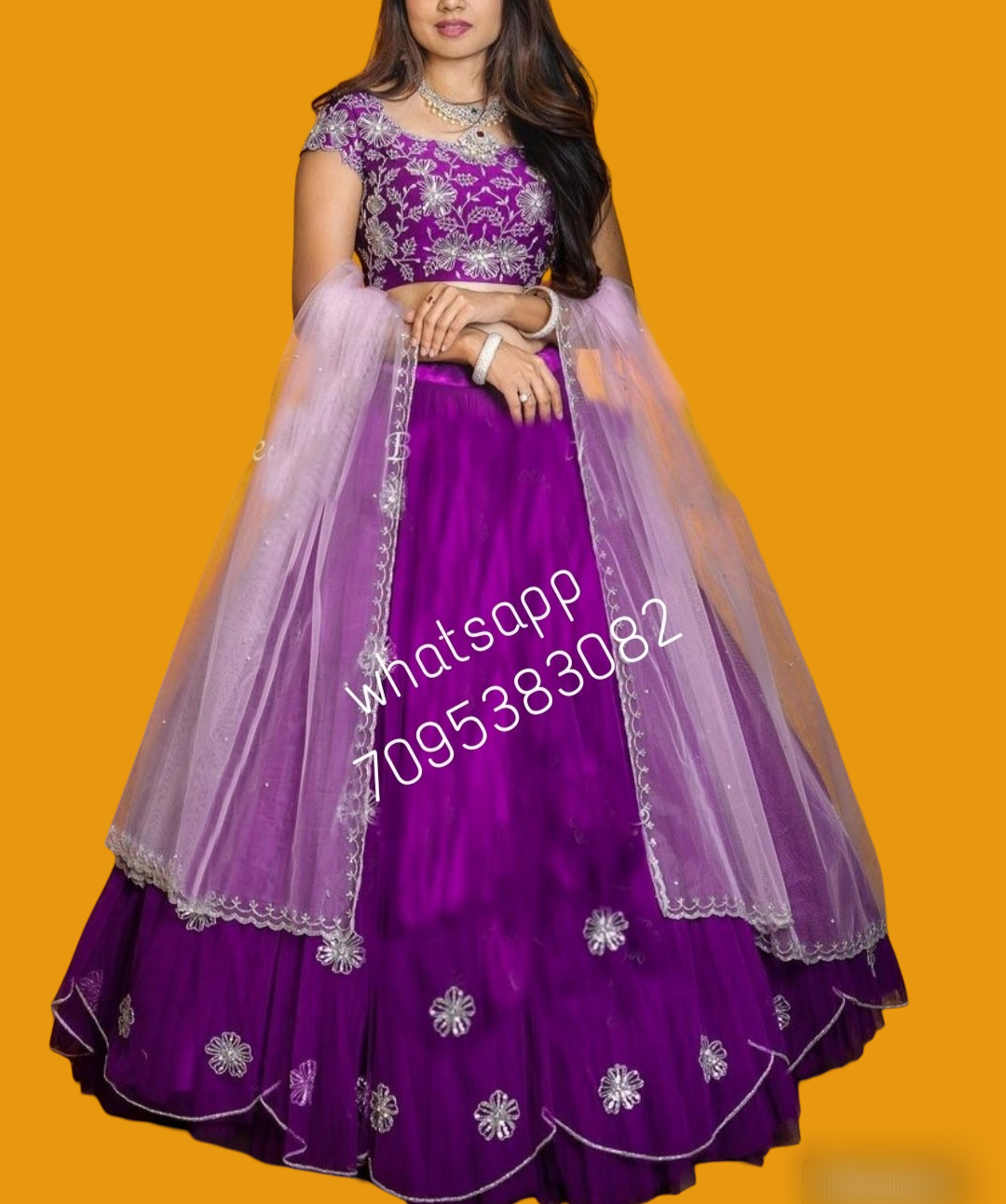 Purple net lehenga with handwork sequence