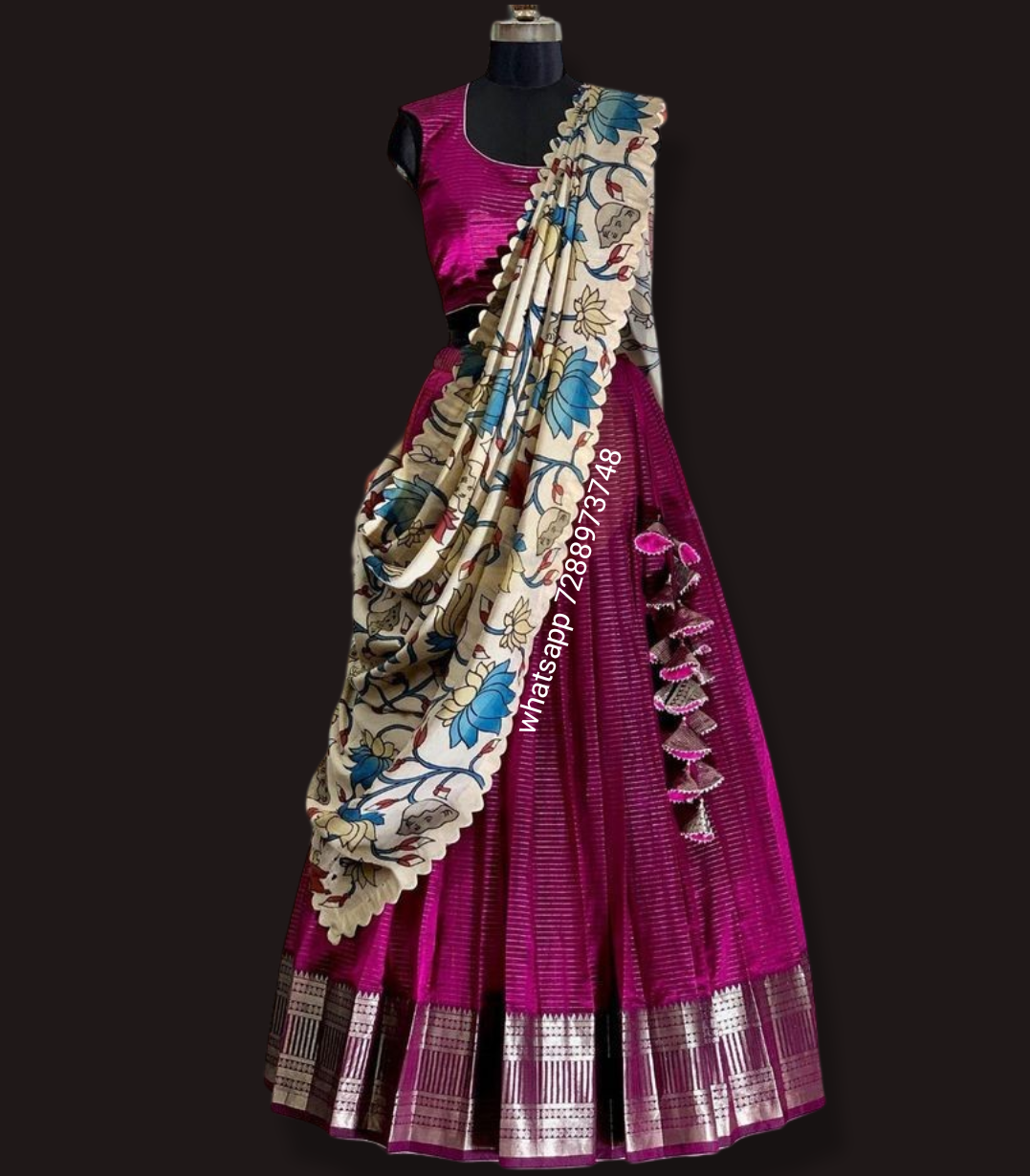 Mangalagiri lehenga with kalamkari dupatta