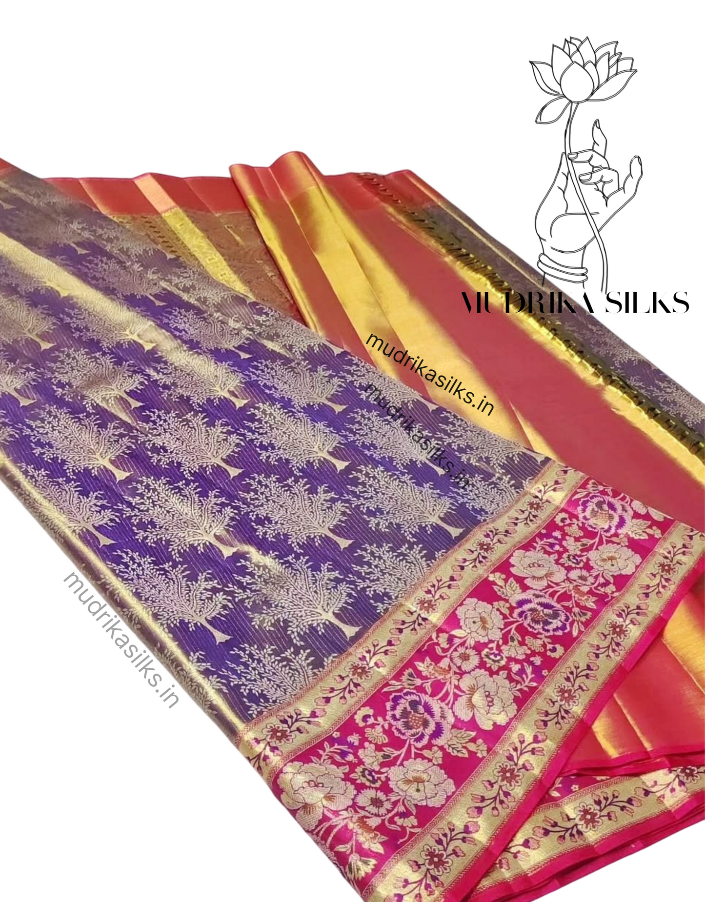 Purple Tissue Kanchipattu Saree with floral design
