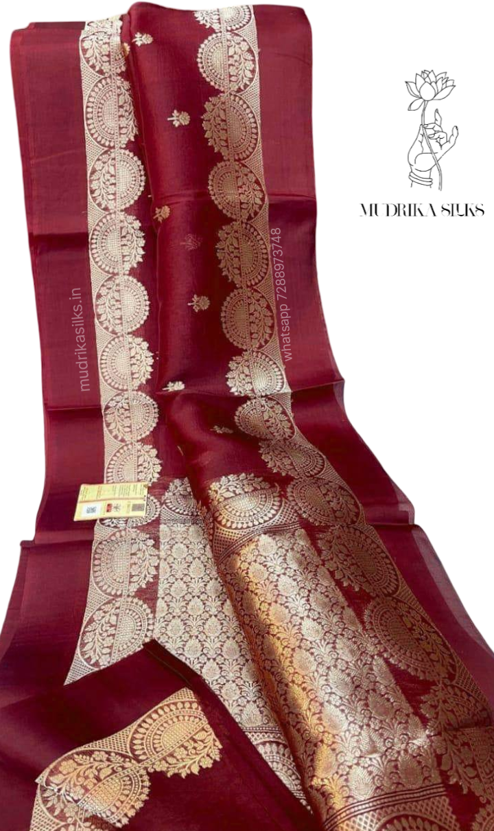Benaras kora organza saree with double zari weaved design