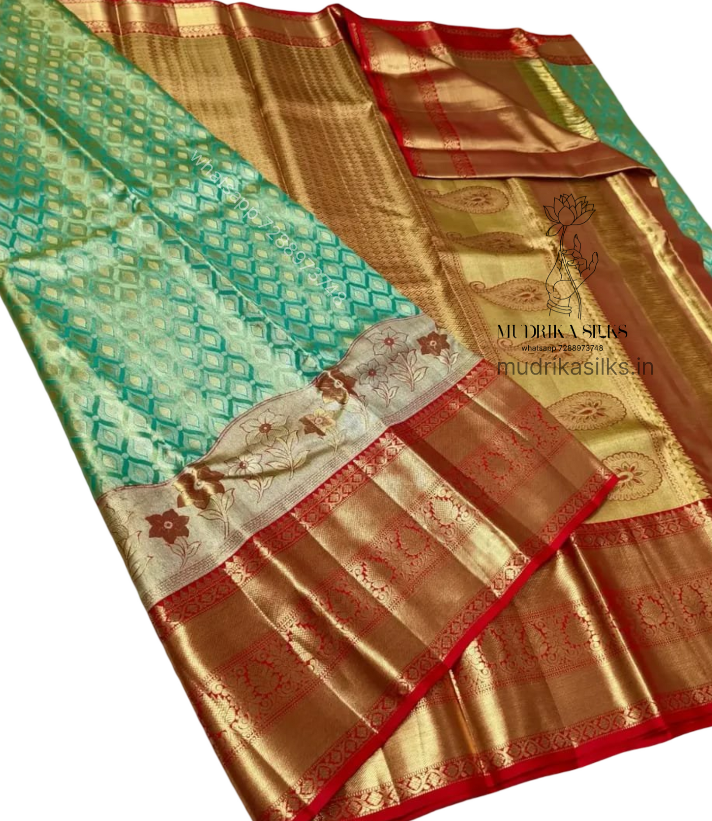 Green Kanchipattu sarees with allover design