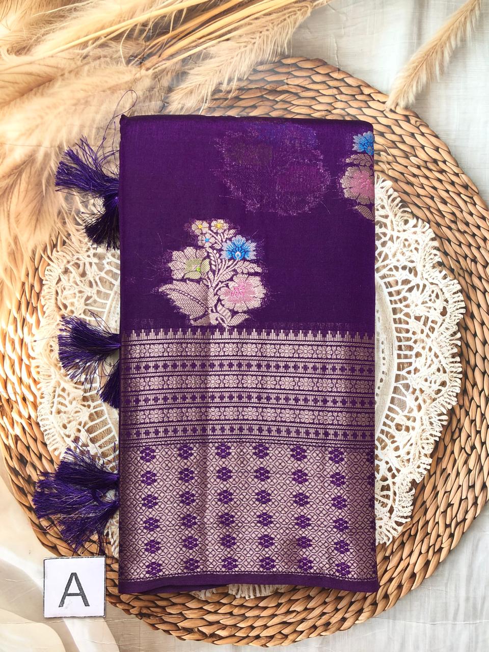 Purple Benarasi tussar silk Saree with elegant border