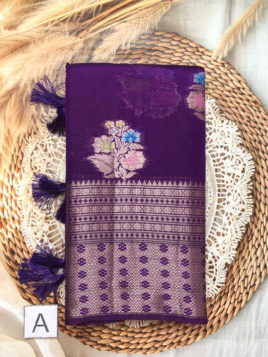 Purple Benarasi tussar silk Saree with elegant border