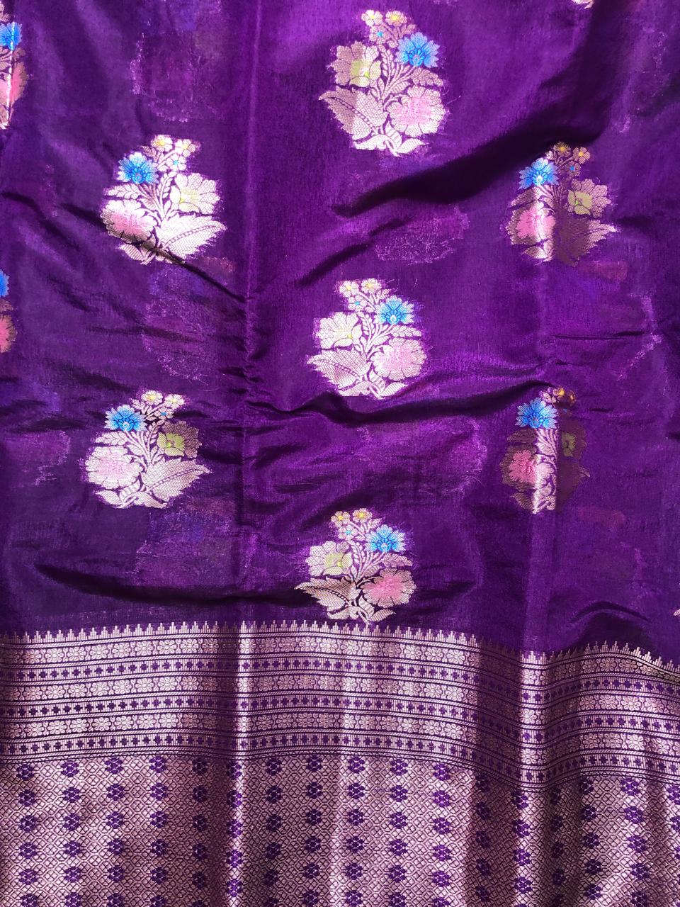 Purple Benarasi tussar silk Saree with elegant border