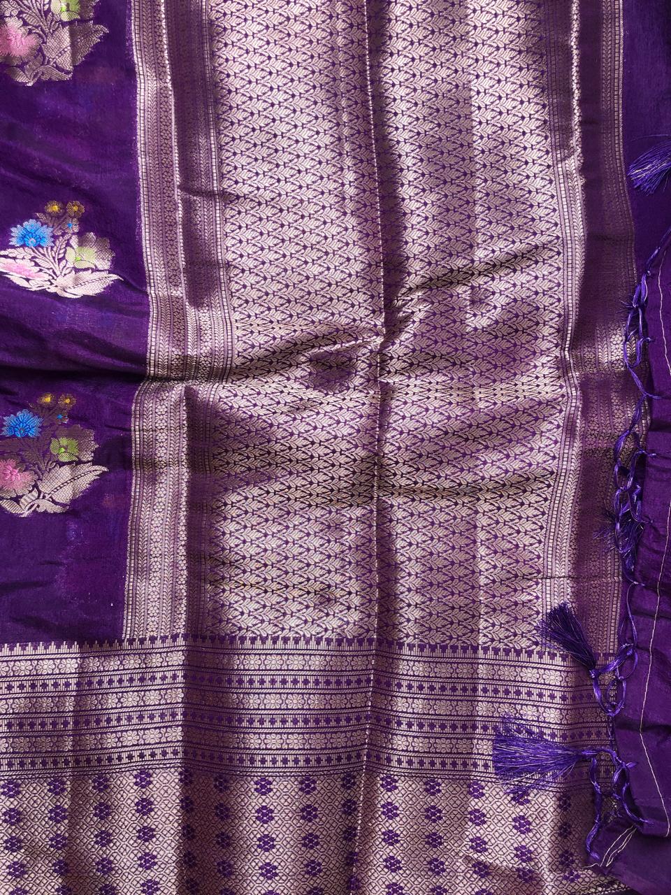 Purple Benarasi tussar silk Saree with elegant border
