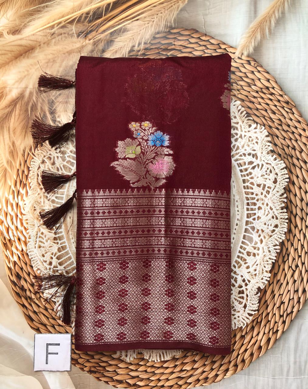 Purple Benarasi tussar silk Saree with elegant border