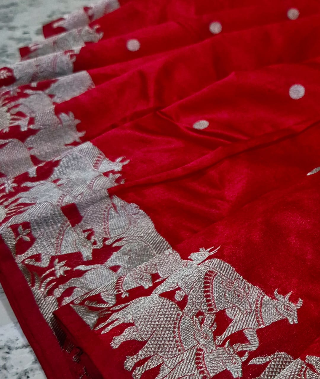 Designer chrome red chanderi saree with blouse