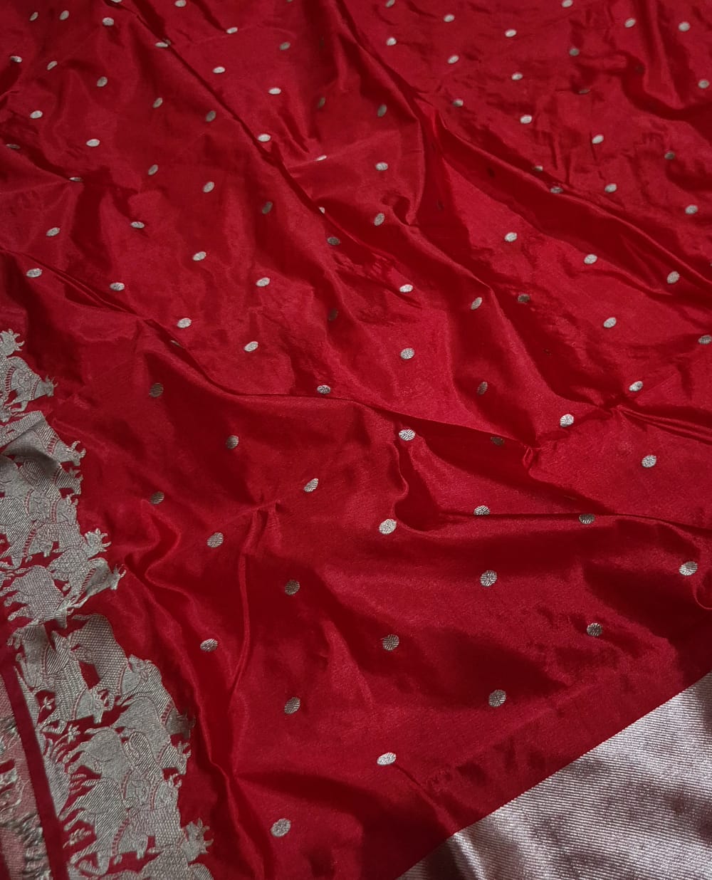 Designer chrome red chanderi saree with blouse