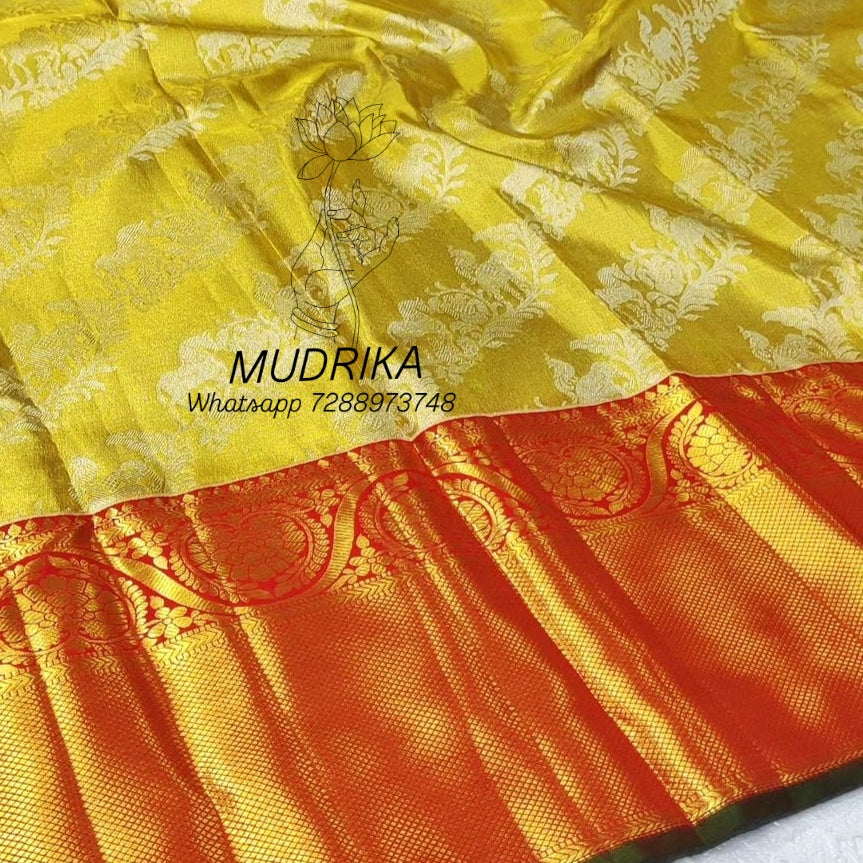 Golden yellow Kanjivaram pattu sarees