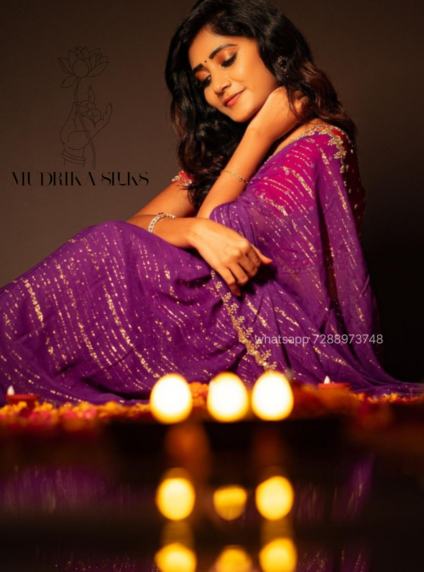 Purple designer saree with gold sequence border