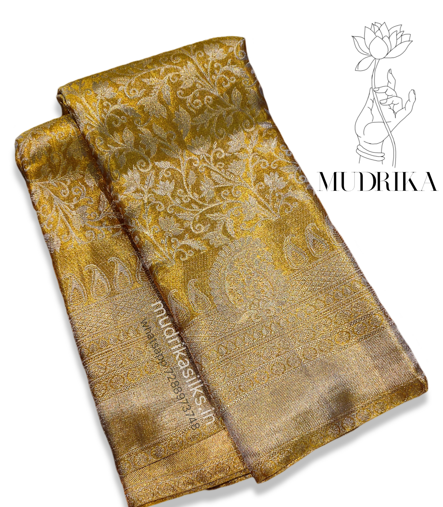 Golden yellow tissue Kanjivaram saree