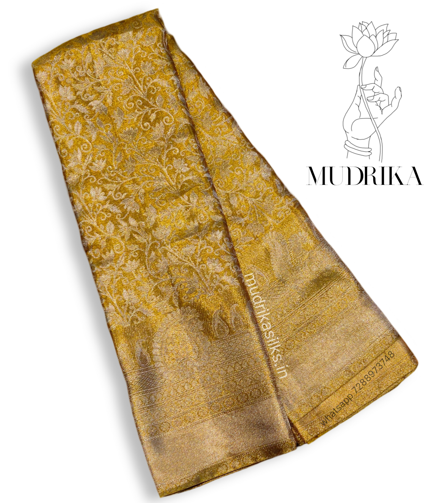Golden yellow tissue Kanjivaram saree