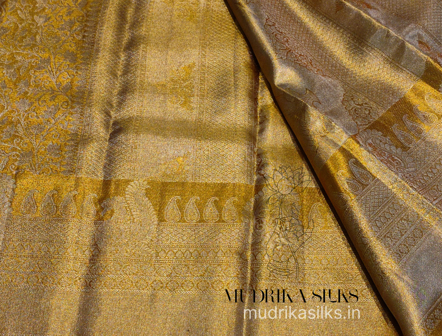 Golden yellow tissue Kanjivaram saree