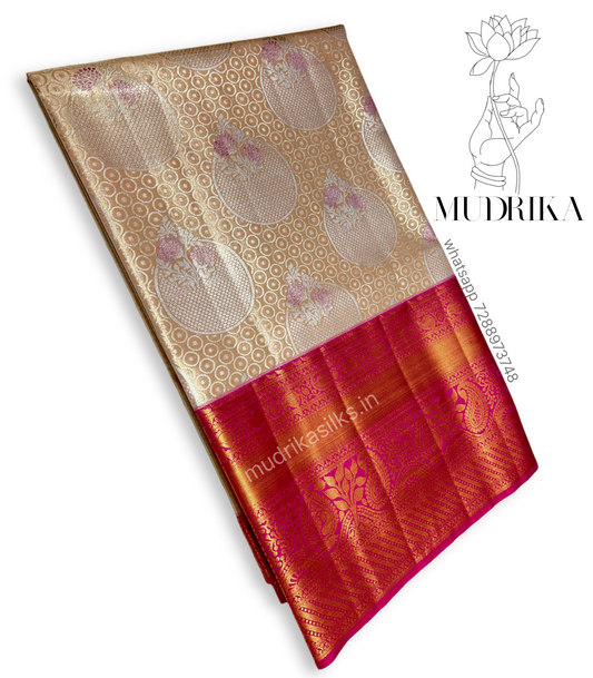 Tissue Kanchipattu sarees with Pink border