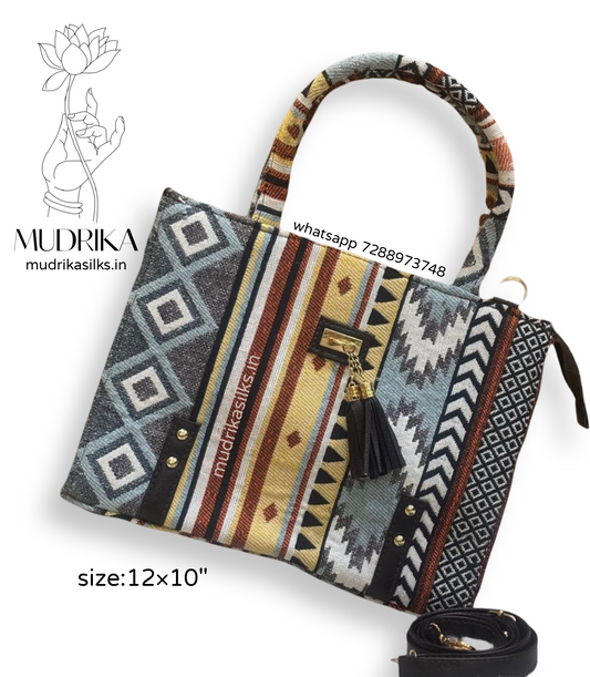 Grey ikkat style woven tote bag