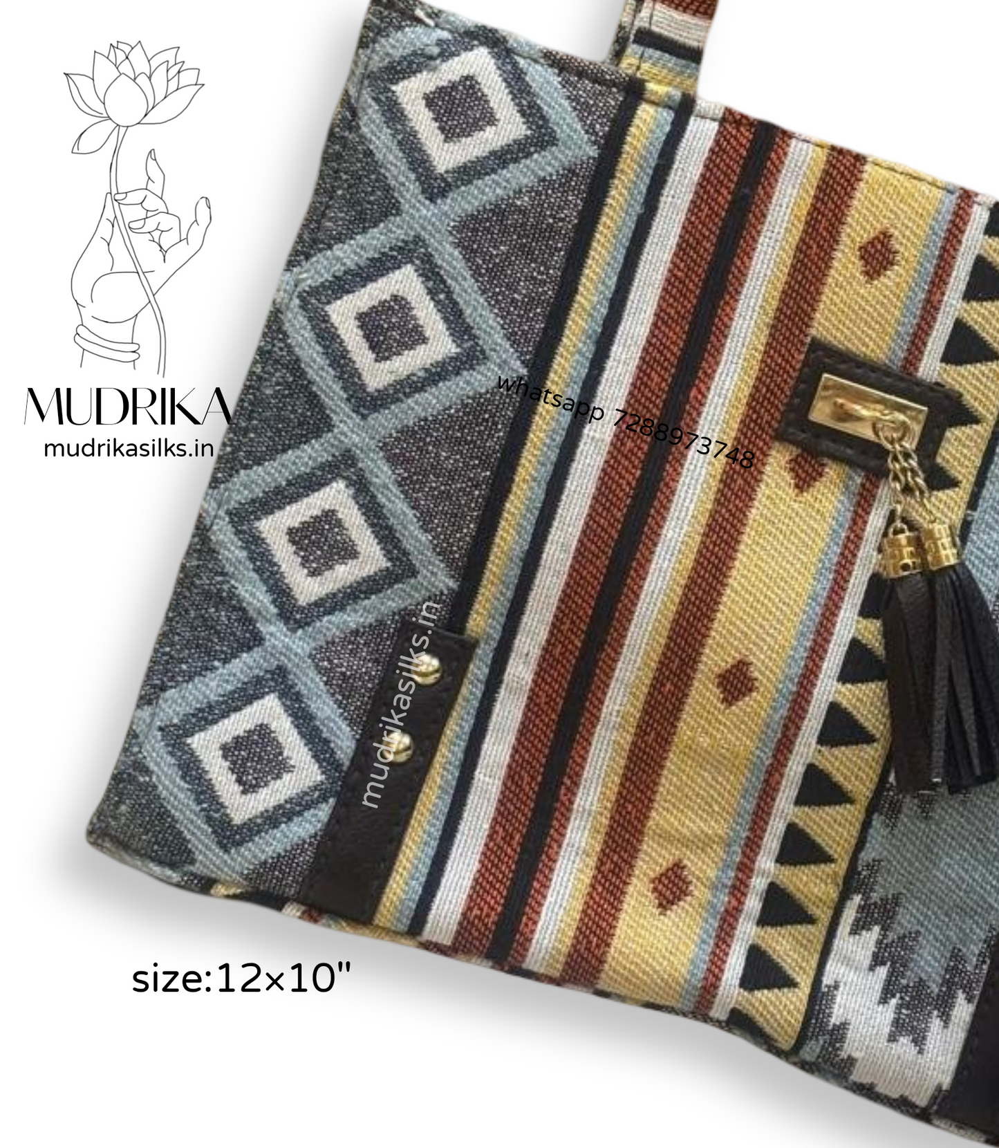 Grey ikkat style woven tote bag