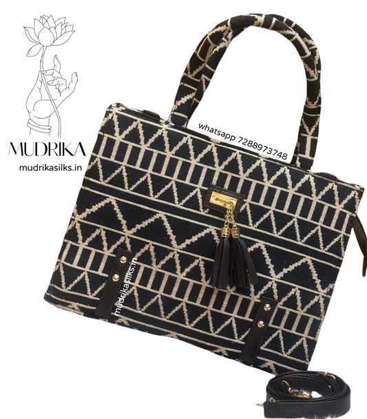 Brown triangle design tote bag