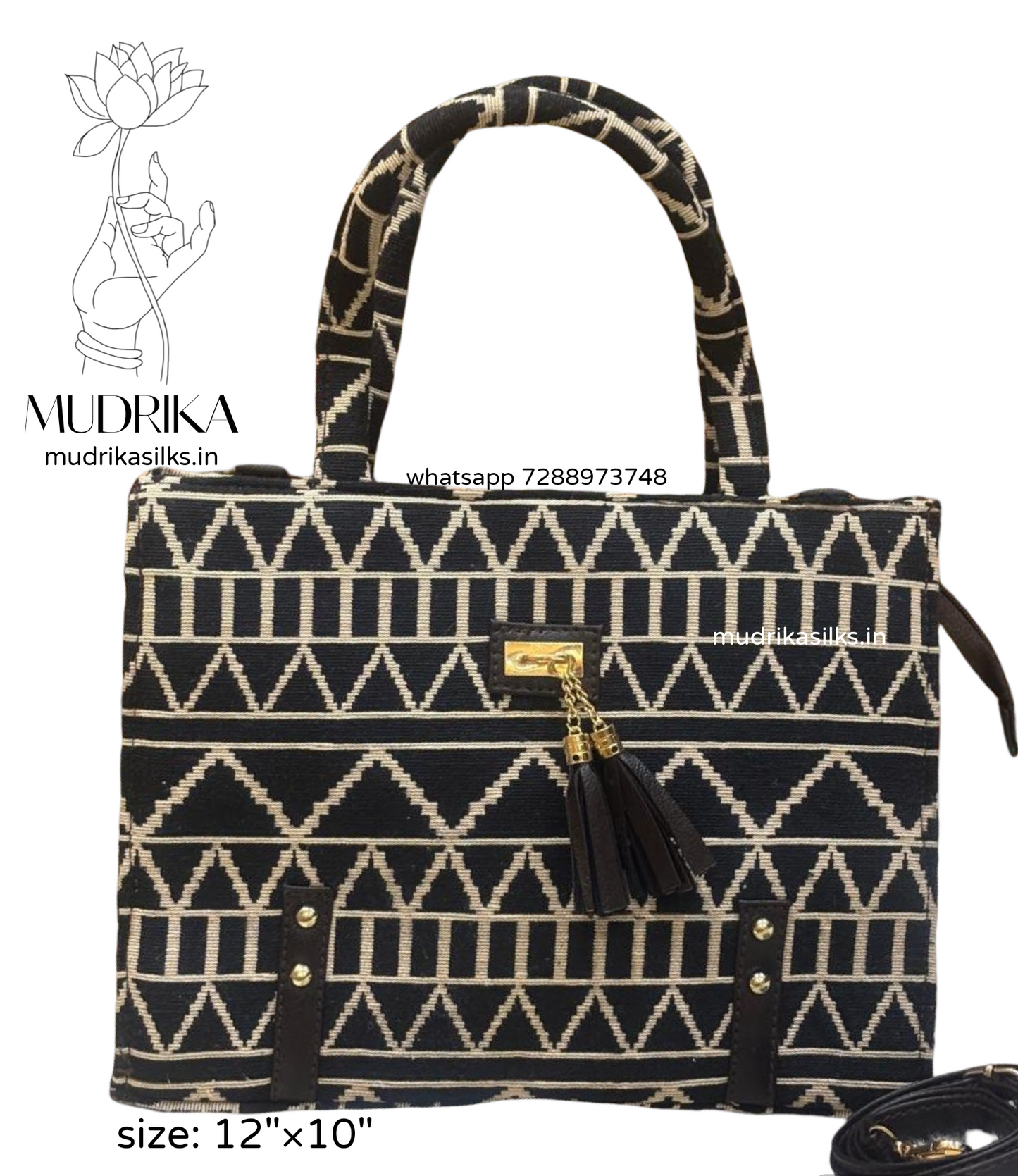 Brown triangle design tote bag