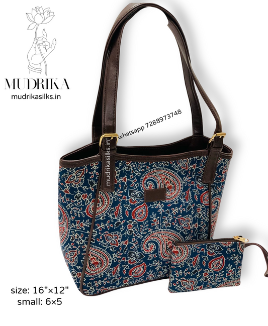 Indigo paisley design tote bag
