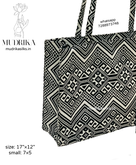 Black and white geometric pattern tote bag