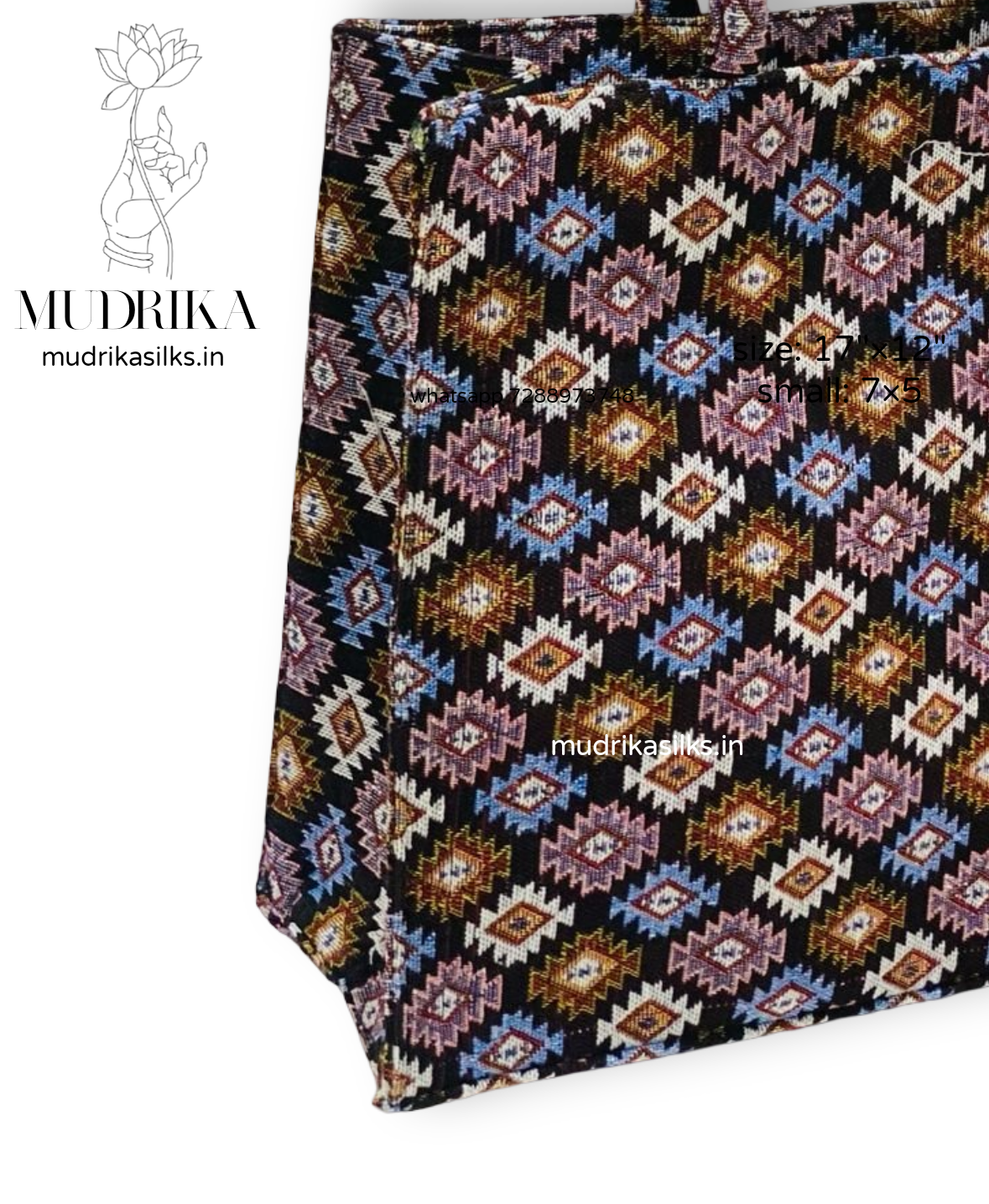 Black multicolour geometric tote bag