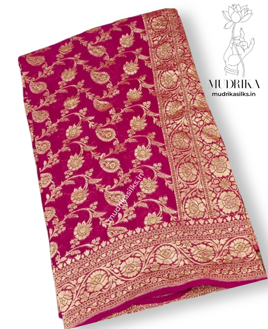 Peach pink benarasi georgette saree