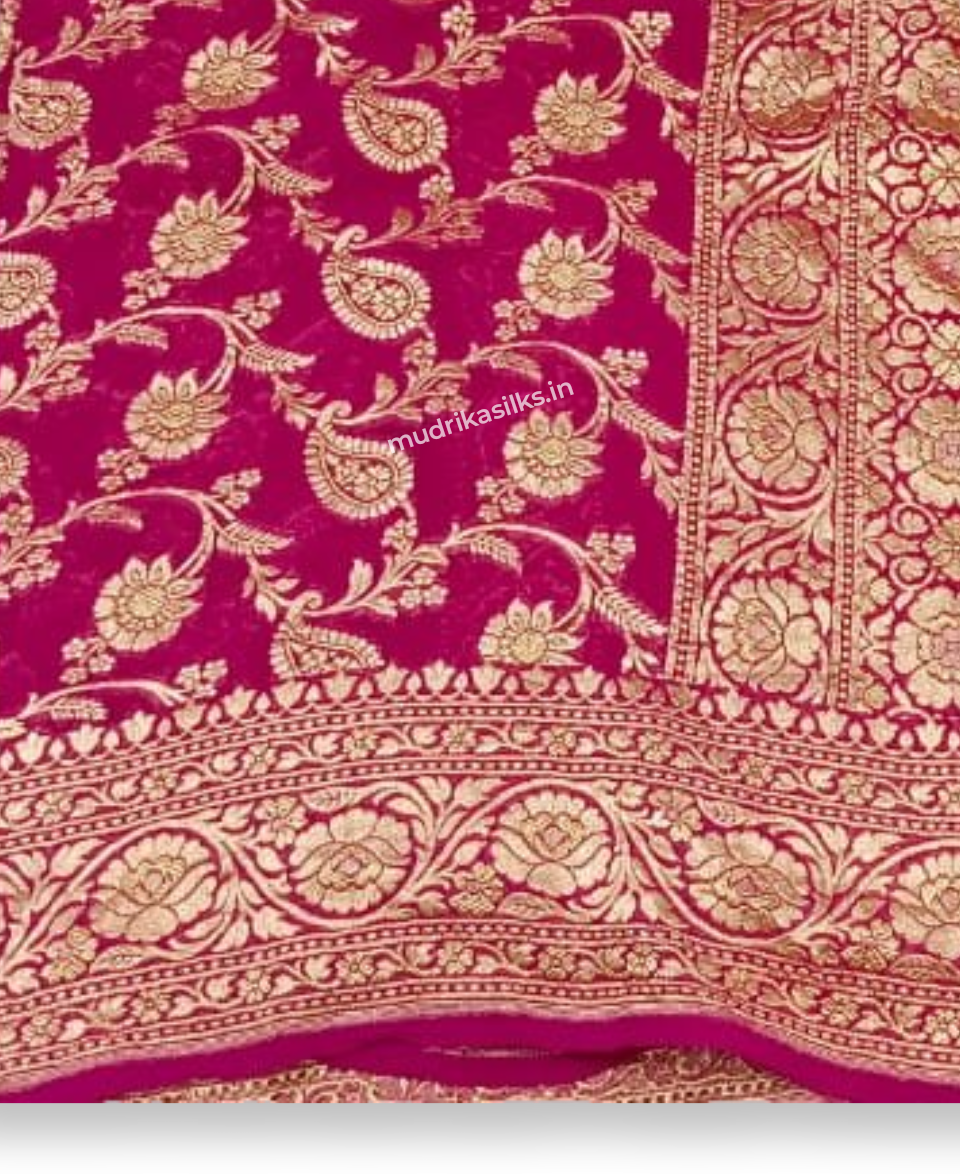 Peach pink benarasi georgette saree