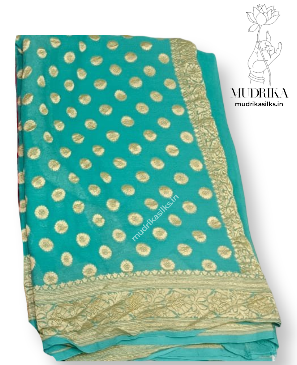 Aqua blue pure Georgette Handloom saree