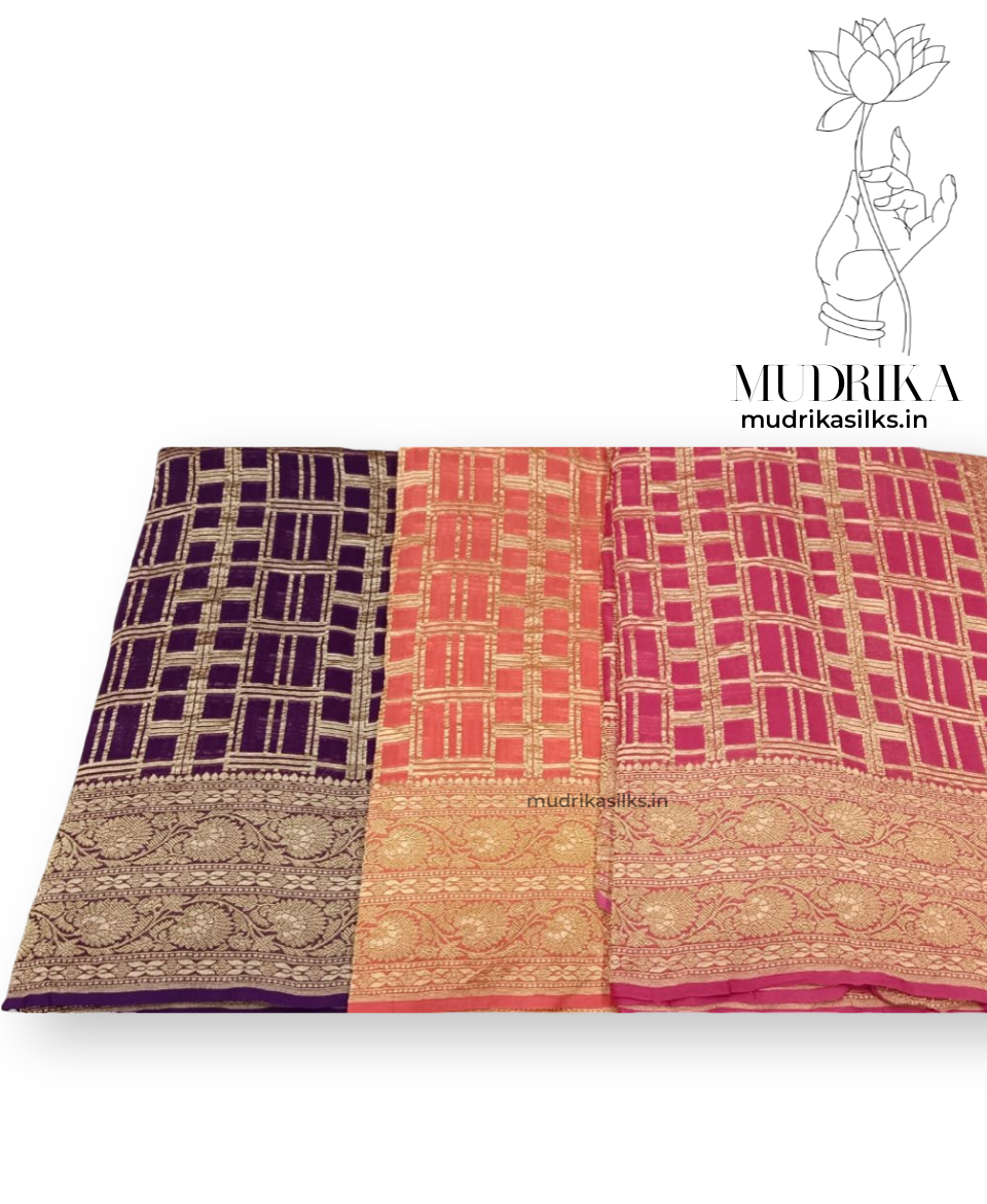 Peach orange georgette Handloom saree