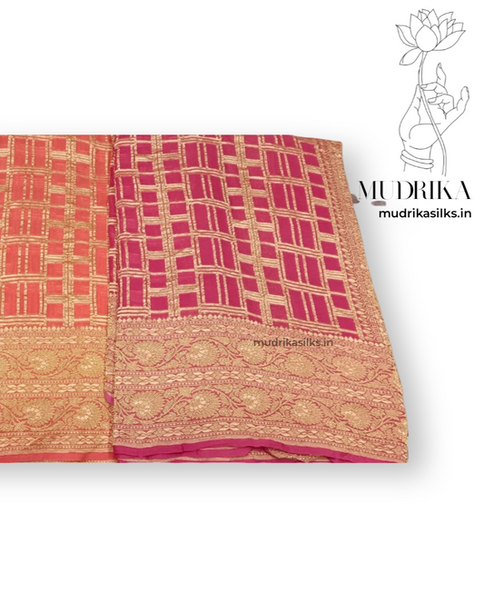 Peach orange georgette Handloom saree