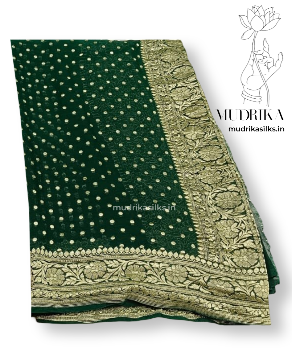 Bottle green georgette saree