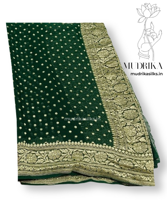 Bottle green georgette saree