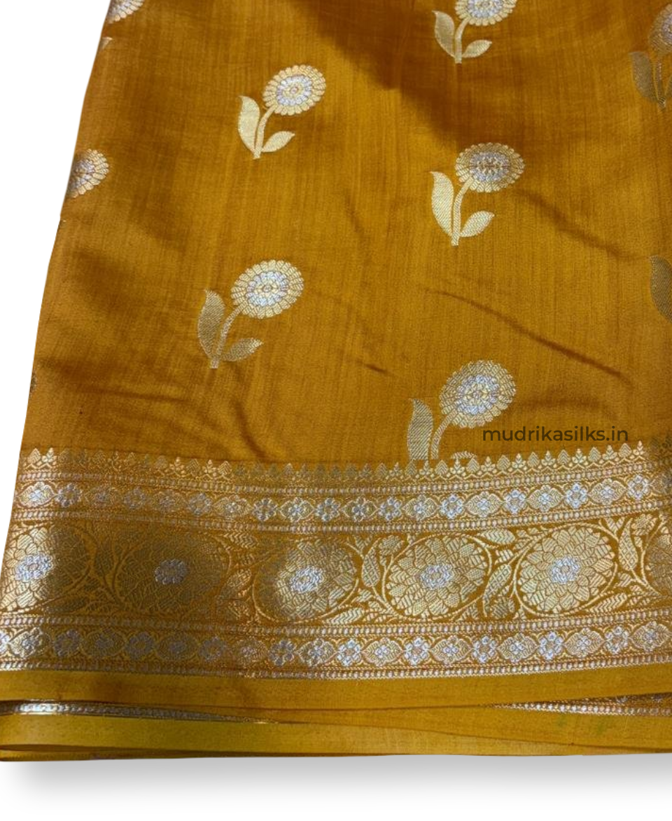 Mustard yellow mashru silk saree