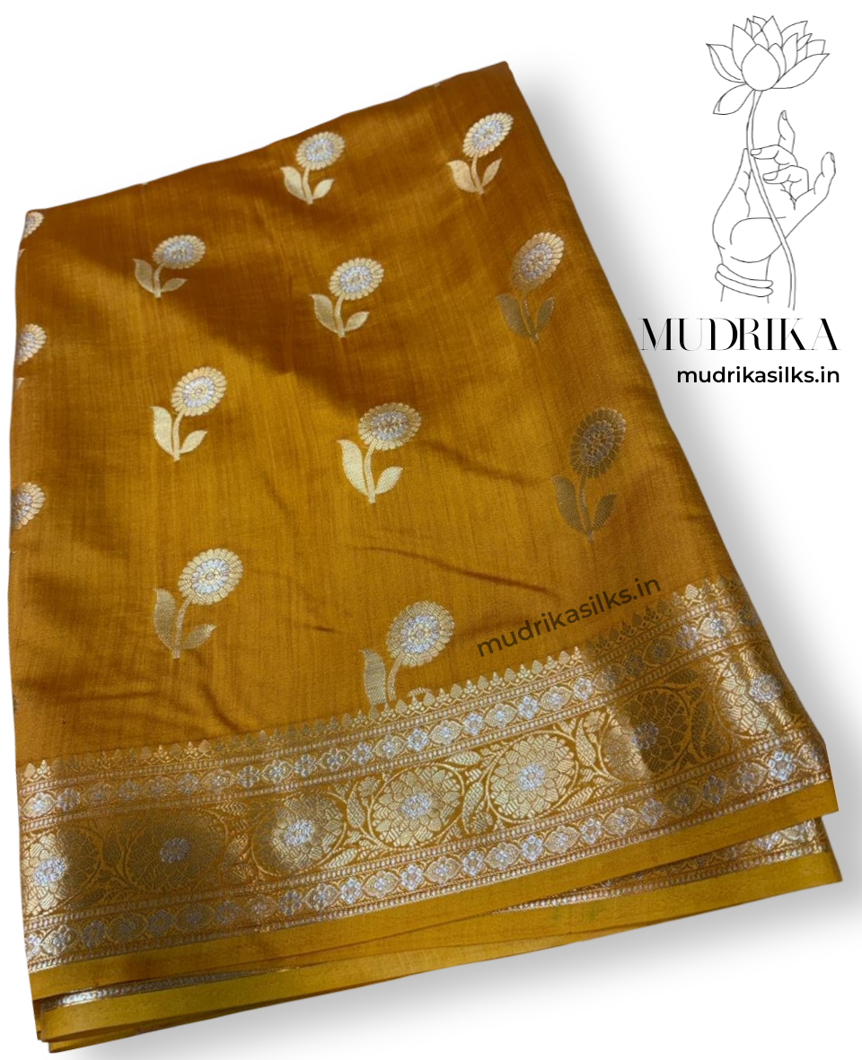 Mustard yellow mashru silk saree