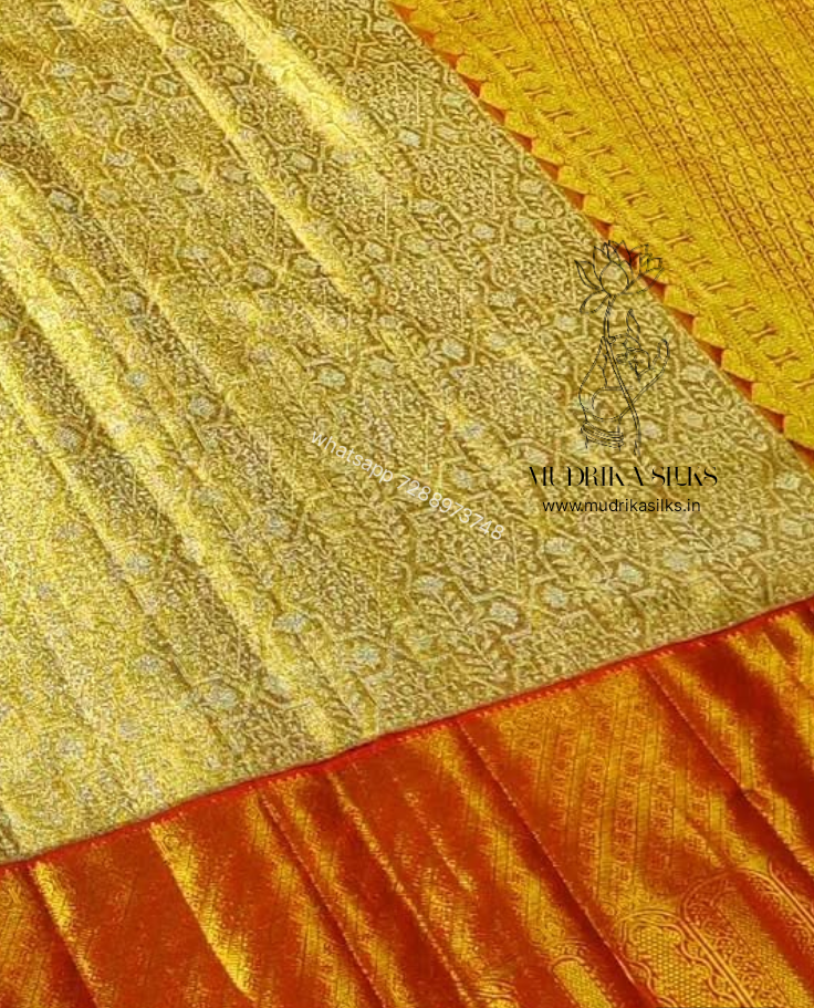 Golden bridal kanjivaram tissue silk saree with Red border