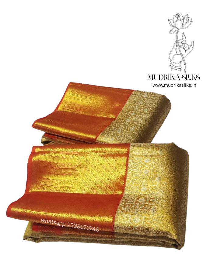 Golden bridal kanjivaram tissue silk saree with Red border