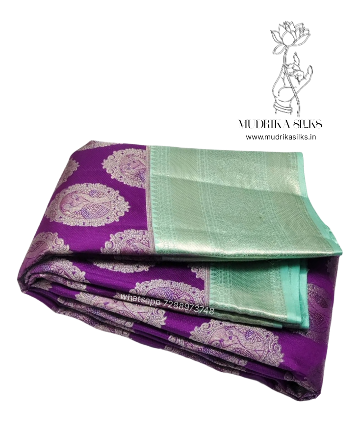 Purple Kanchipattu silk saree with contrast border
