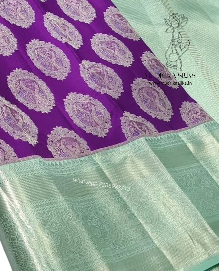 Purple Kanchipattu silk saree with contrast border