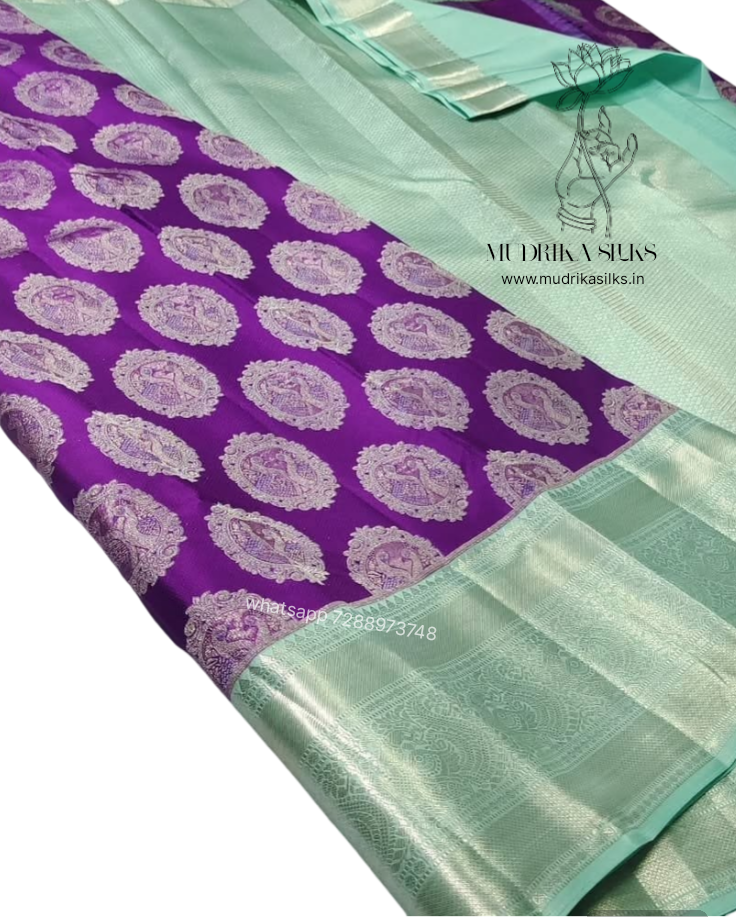 Purple Kanchipattu silk saree with contrast border