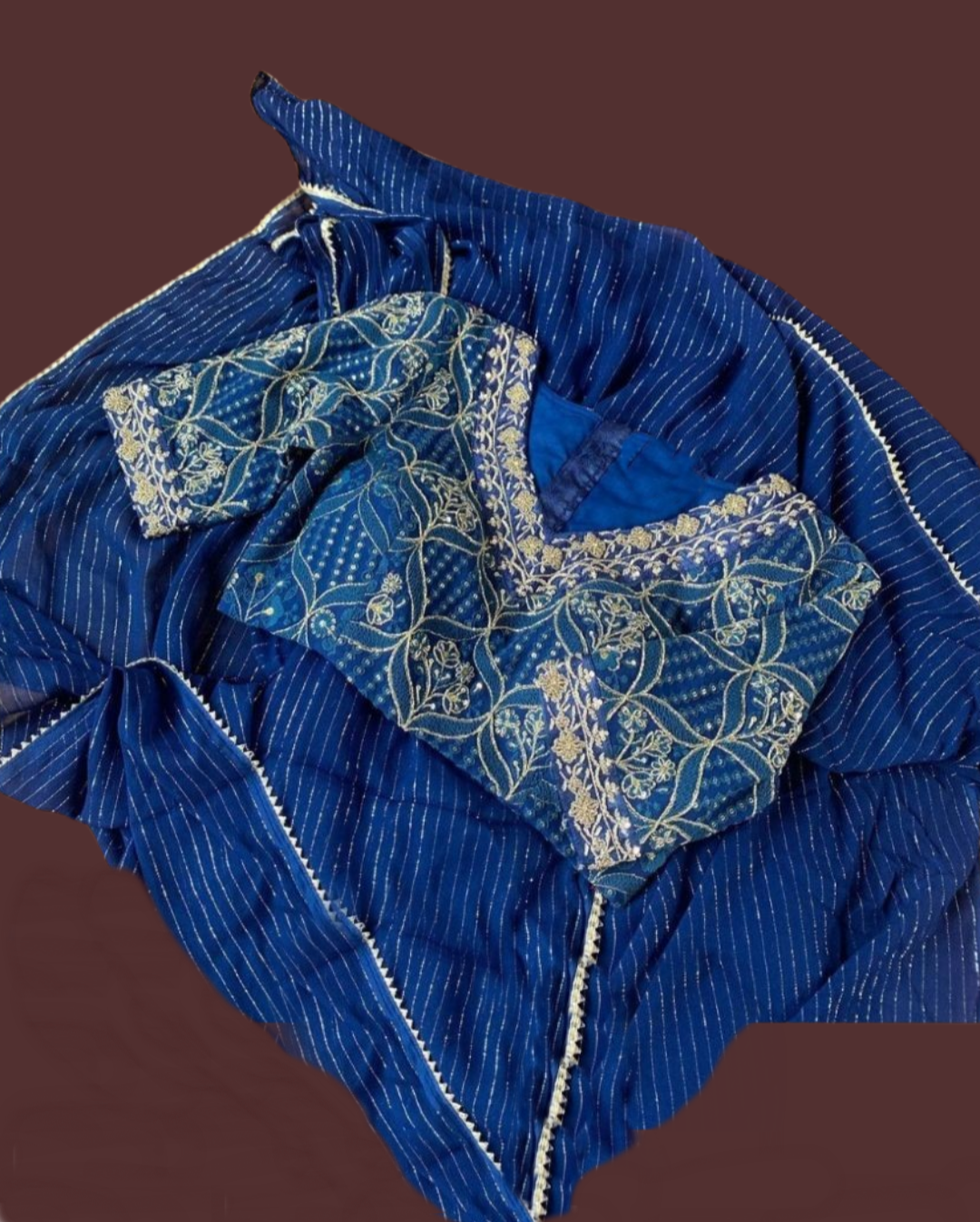 Designer blue chiffon saree with blouse