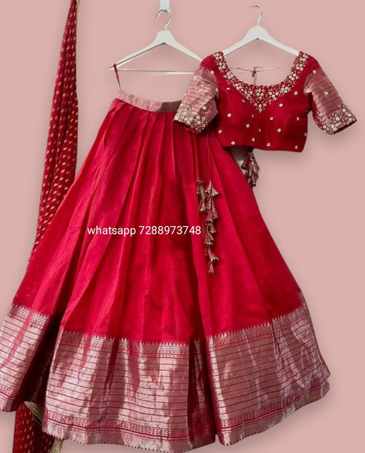 Red designer handloom lehenga set