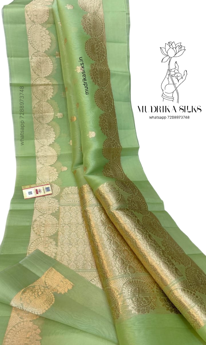 Banaras Kora Organza Saree with Double Zari Meena Weaving