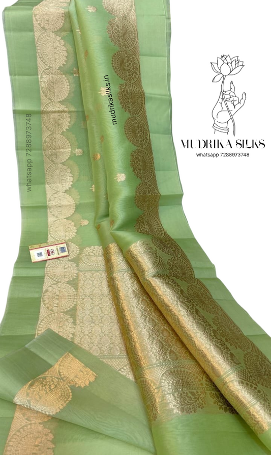 Banaras Kora Organza Saree with Double Zari Meena Weaving