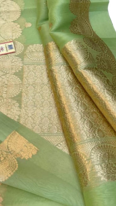 Banaras Kora Organza Saree with Double Zari Meena Weaving